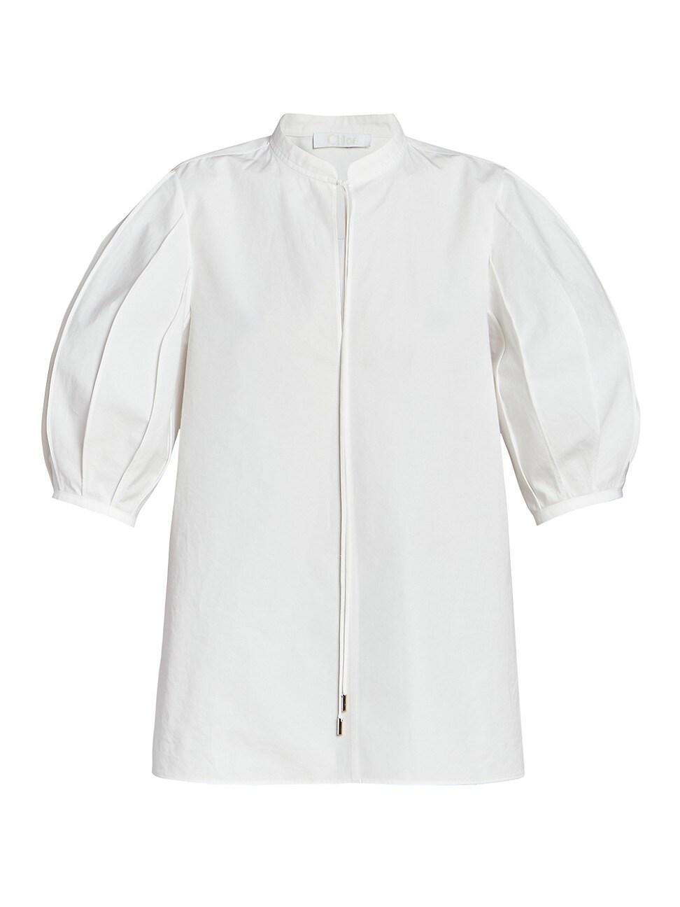 Organic Cotton Poplin Top with Tie Neckline Product Image