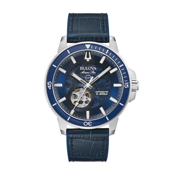 Bulova Mens Automatic Marine Star Series C Blue Leather Strap Watch 45mm Product Image