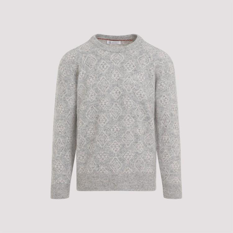 Patterned Crewneck Sweater In Grey Product Image