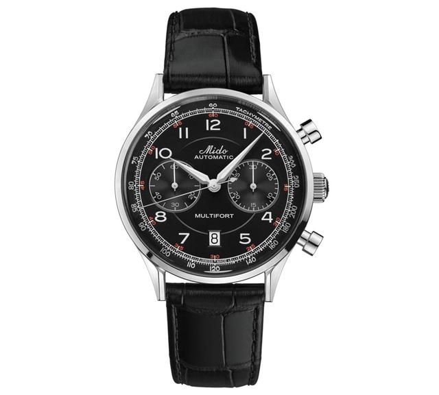 Mido Mens Swiss Automatic Chronograph Multifort Patrimony Black Leather Strap Watch 42mm Product Image