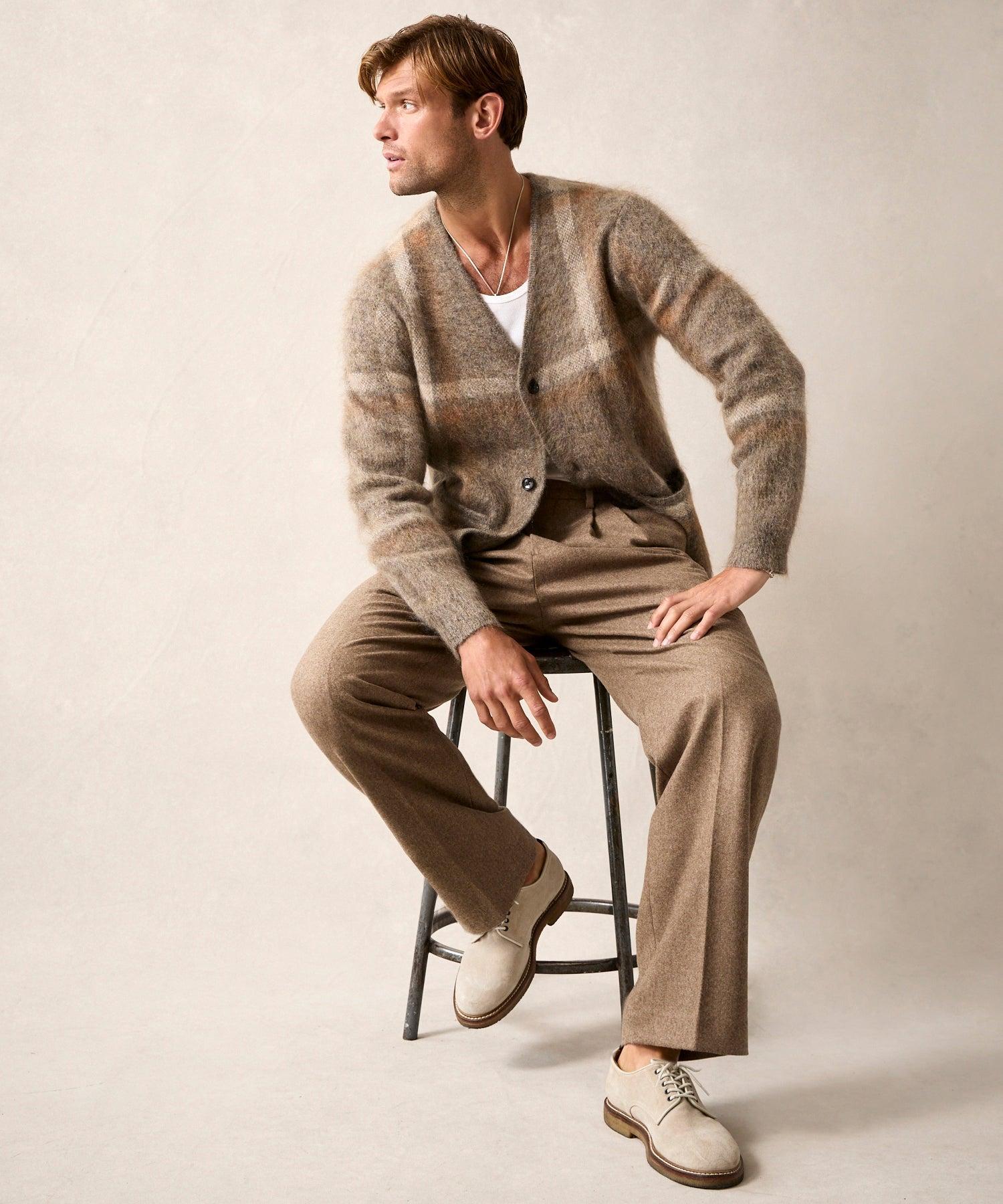 Mohair Plaid Cardigan in Leather Brown Product Image