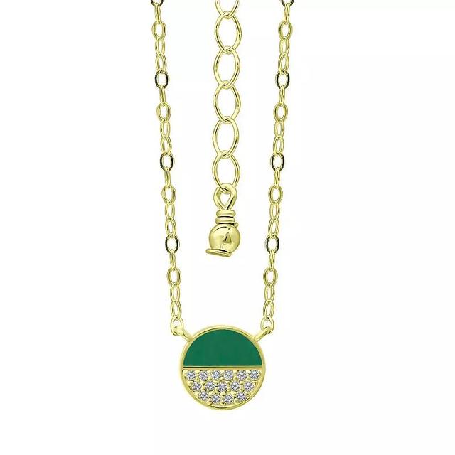 Aleure Precioso 18k Gold Over Sterling Silver Enamel & Cubic Zirconia Round Necklace, Womens Blue Product Image