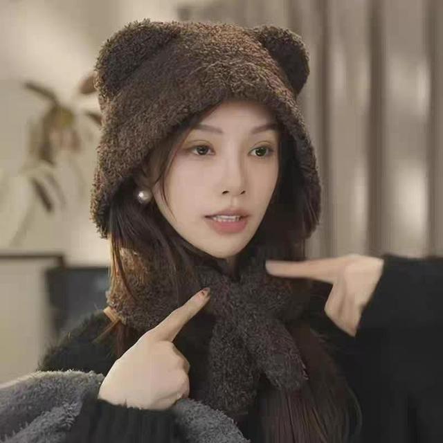 Plain Bear Ear Hooded Scarf Product Image