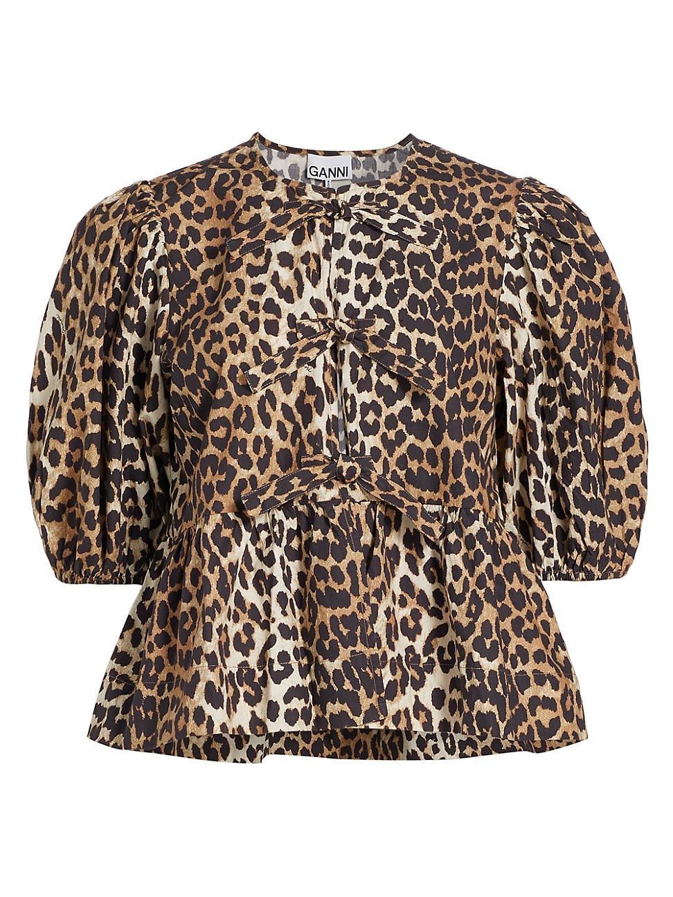 Womens Leopard Poplin Peplum Blouse product image