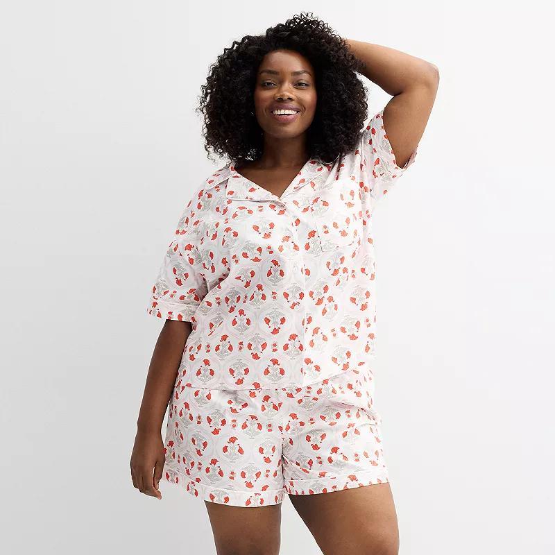 Plus Size Sonoma Goods For Life Short Woven Notch Pajama Top & Pajama Shorts Set, Womens Product Image