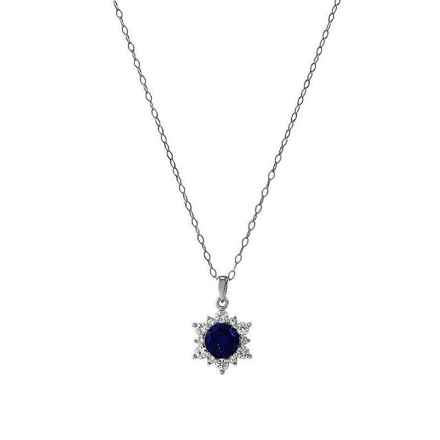 Sterling Silver Created Blue Sapphire and Created White Sapphire Halo Pendant Necklace, Womens Product Image