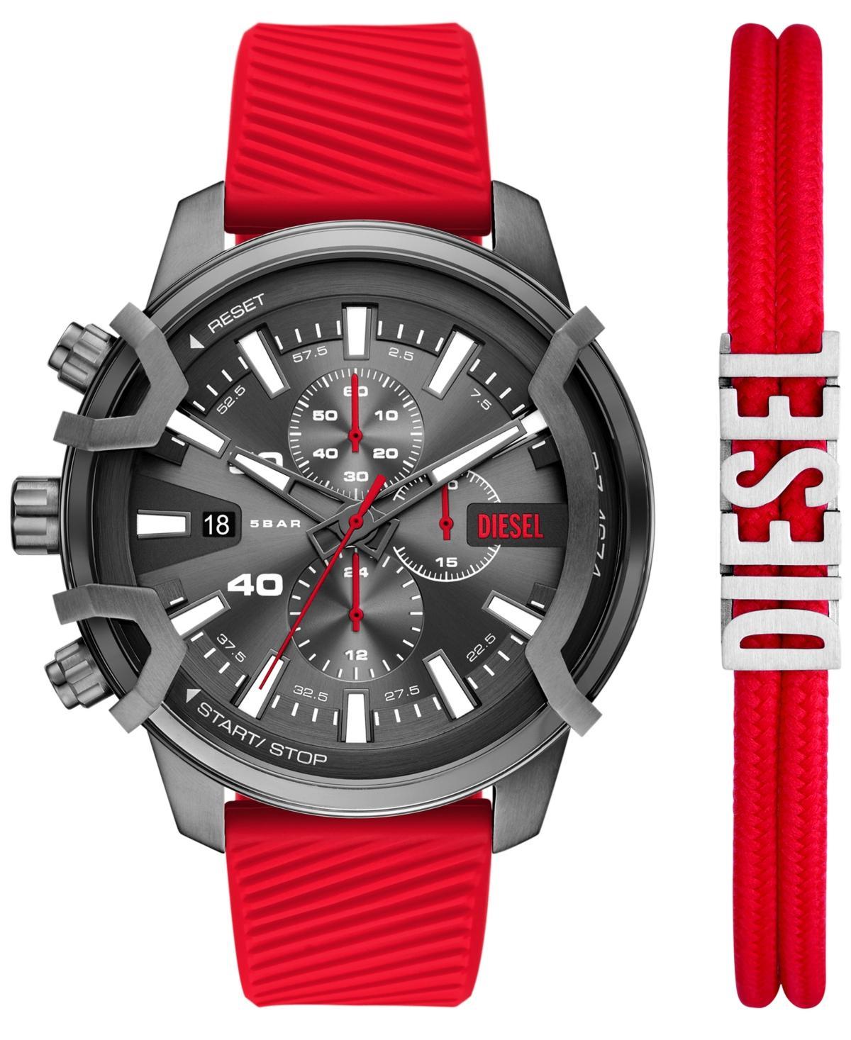 Diesel Mens Griffed Chronograph Red Silicone Strap Watch Set Product Image