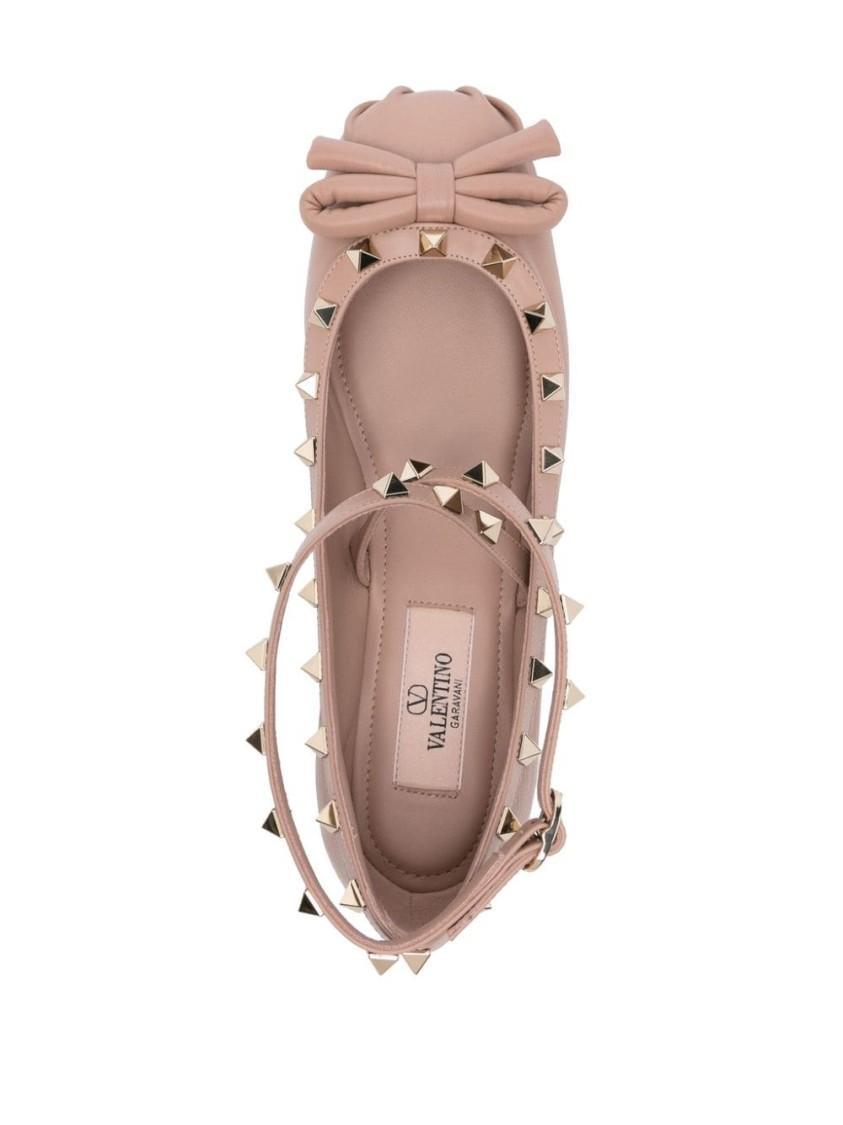 Rockstud Leather Ballerina Shoes In Pink Product Image