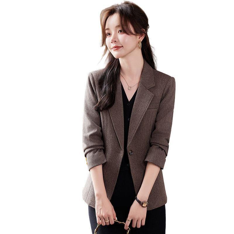 Lapel Collar Plain Single Breasted Blazer Product Image