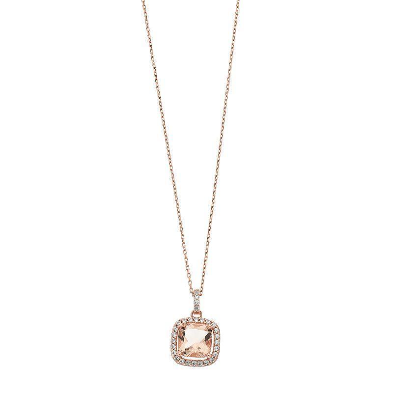 14k Rose Gold Over Silver Simulated Morganite Cushion Pendant Necklace, Womens Product Image