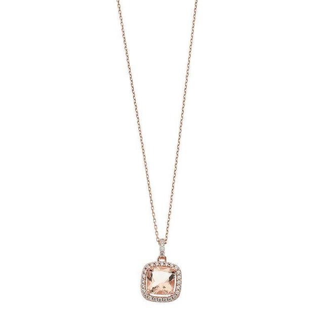 14k Rose Gold Over Silver Simulated Morganite Cushion Pendant Necklace, Womens Product Image