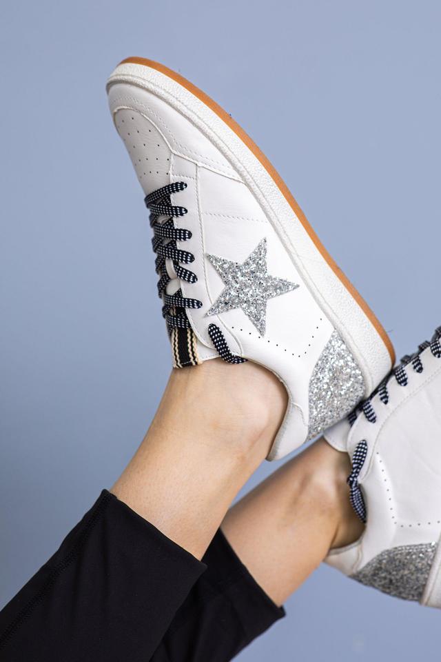 White With Silver Glitter Star Sneaker Product Image