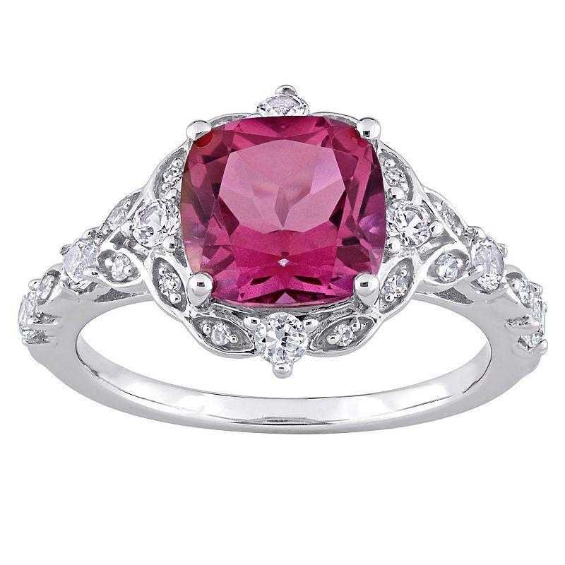 Stella Grace 10k White Gold Pink Topaz White Sapphire & Diamond Accent Vintage Ring, Womens Product Image