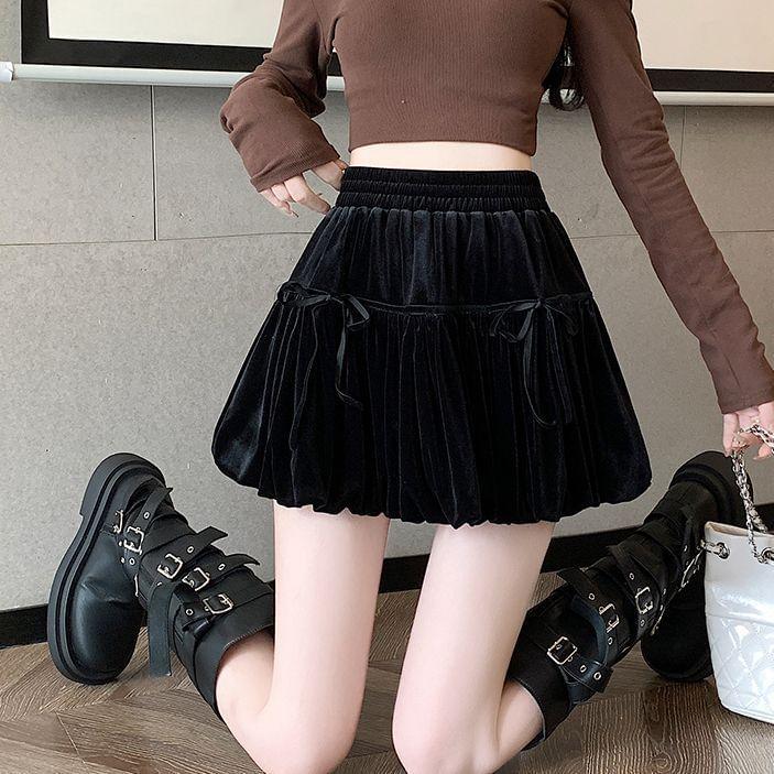 High Rise Plain Bow Mini A-Line Skirt Product Image