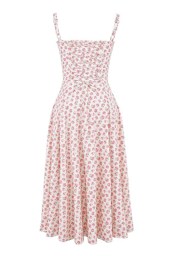 Carmen White Rosebud Print Cotton Bustier Sundress Product Image