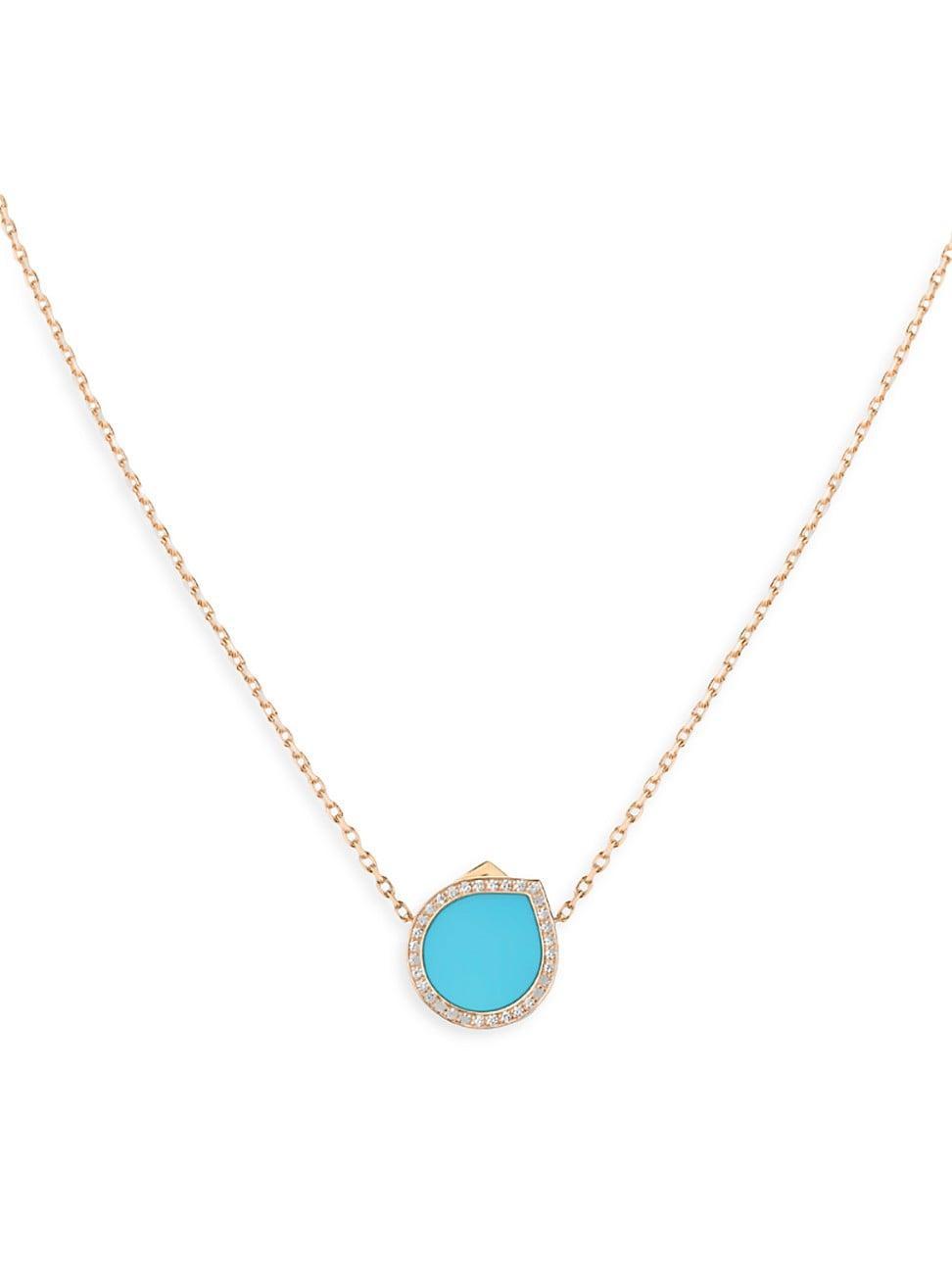 Womens Antifer 18K Rose Gold, Turquoise & 0.18 TCW Diamond Pendant Necklace Product Image