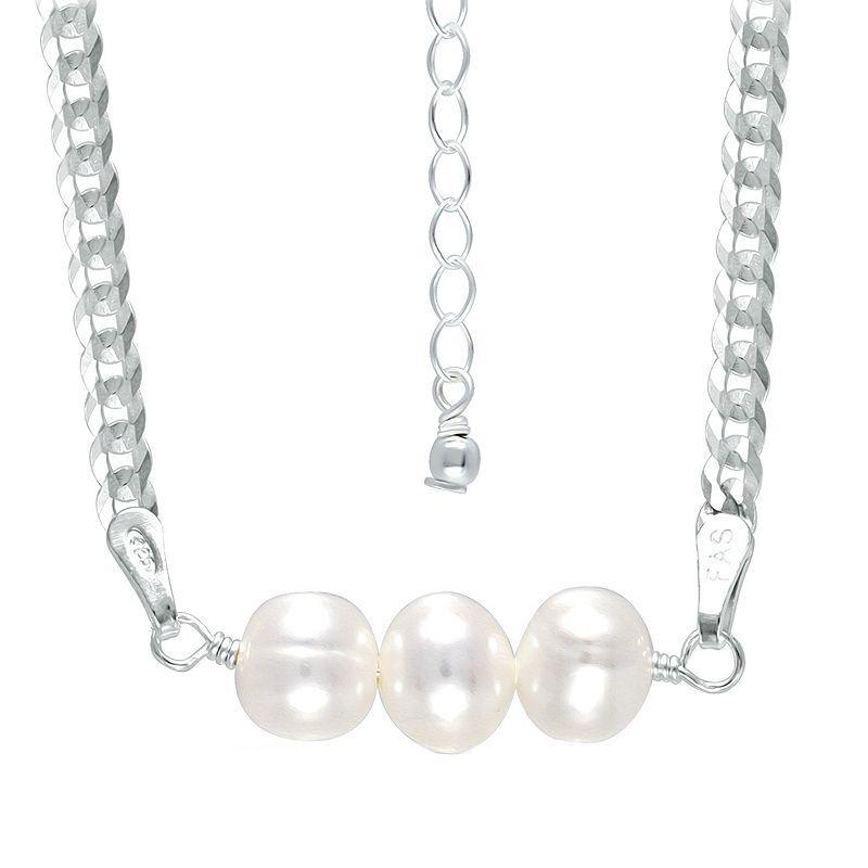 Aleure Precioso Sterling Silver Freshwater Cultured Pearl Curb Chain Necklace, Womens Product Image