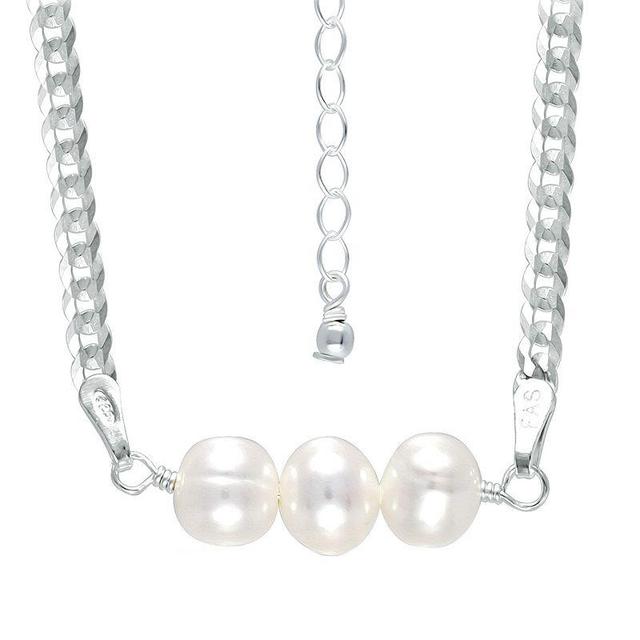 Aleure Precioso Sterling Silver Freshwater Cultured Pearl Curb Chain Necklace, Womens Silver Tone Product Image