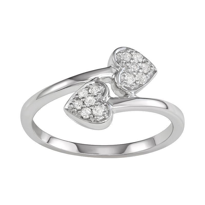 Sterling Silver 1/6 Carat T.W. Diamond Heart Bypass Ring, Womens Silver Tone Product Image