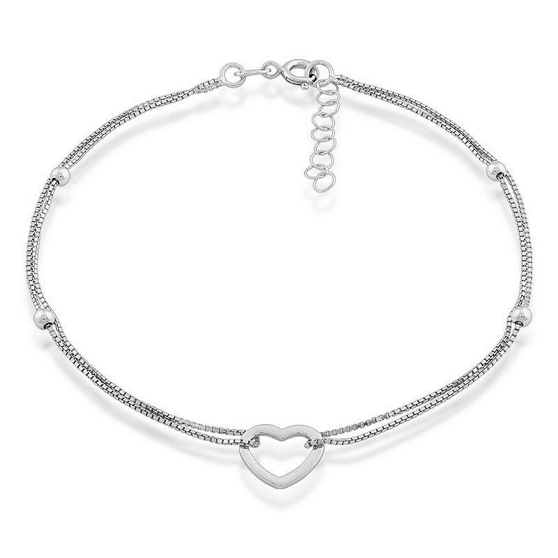 Argento Bella Sterling Silver Double Strand Heart Anklet, Womens Product Image