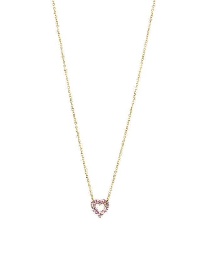 Womens Double-Sided Heart 18K Yellow Gold, Pink Sapphire & 0.10 TCW Diamond Pendant Necklace Product Image