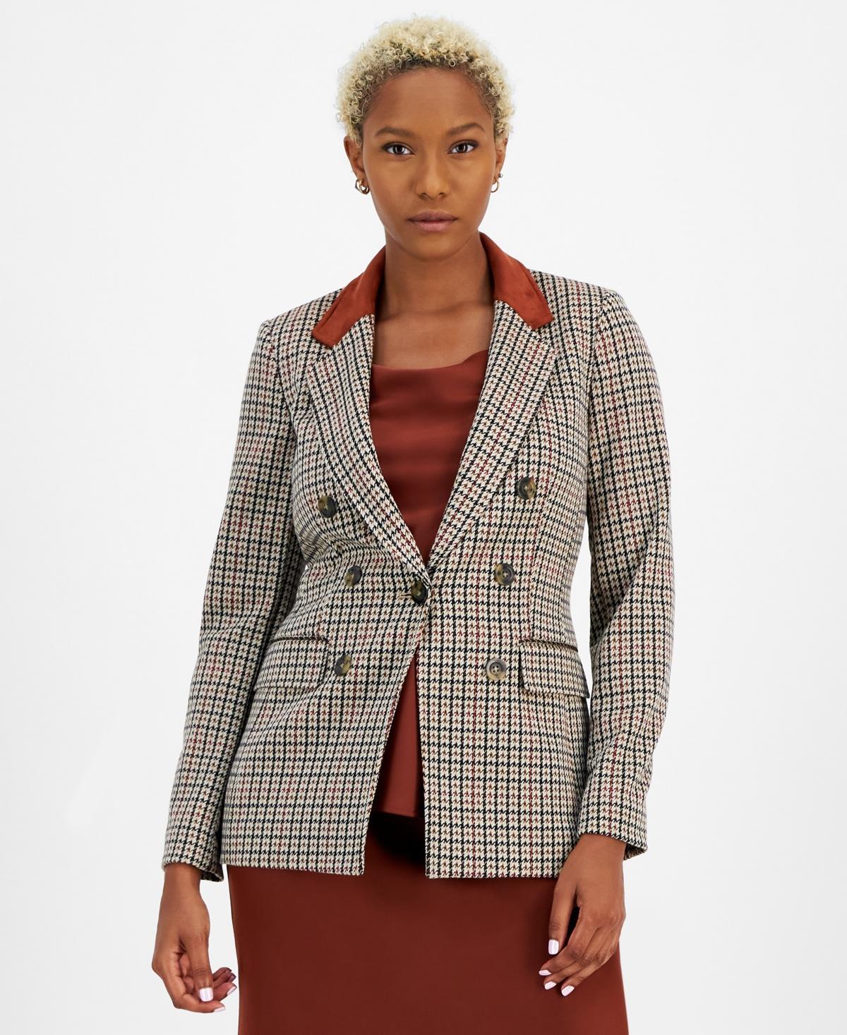 Bar Iii Womens Plaid Contrast-Collar Faux-Double-Breasted Blazer, Created for Macys Product Image