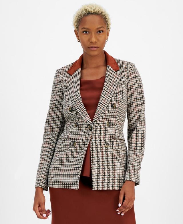 Bar Iii Womens Plaid Contrast-Collar Faux-Double-Breasted Blazer, Created for Macys Product Image