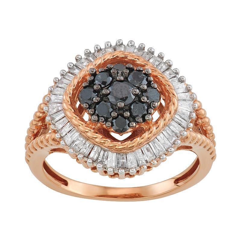 Jewelexcess Rose Gold Over Silver 1 Carat Black & White Diamond Rose Ring, Womens Pink Tone Product Image