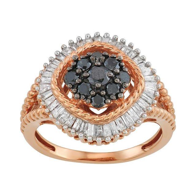 Jewelexcess Rose Gold Over Silver 1 Carat Black & White Diamond Rose Ring, Womens Pink Tone Product Image