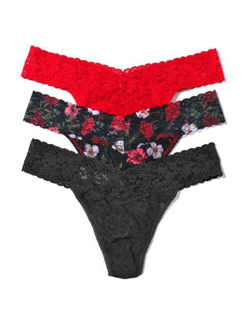 Hanky Panky Three-Pack Lace Original-Rise Thongs  - CHAI BLK LEOPARD Product Image