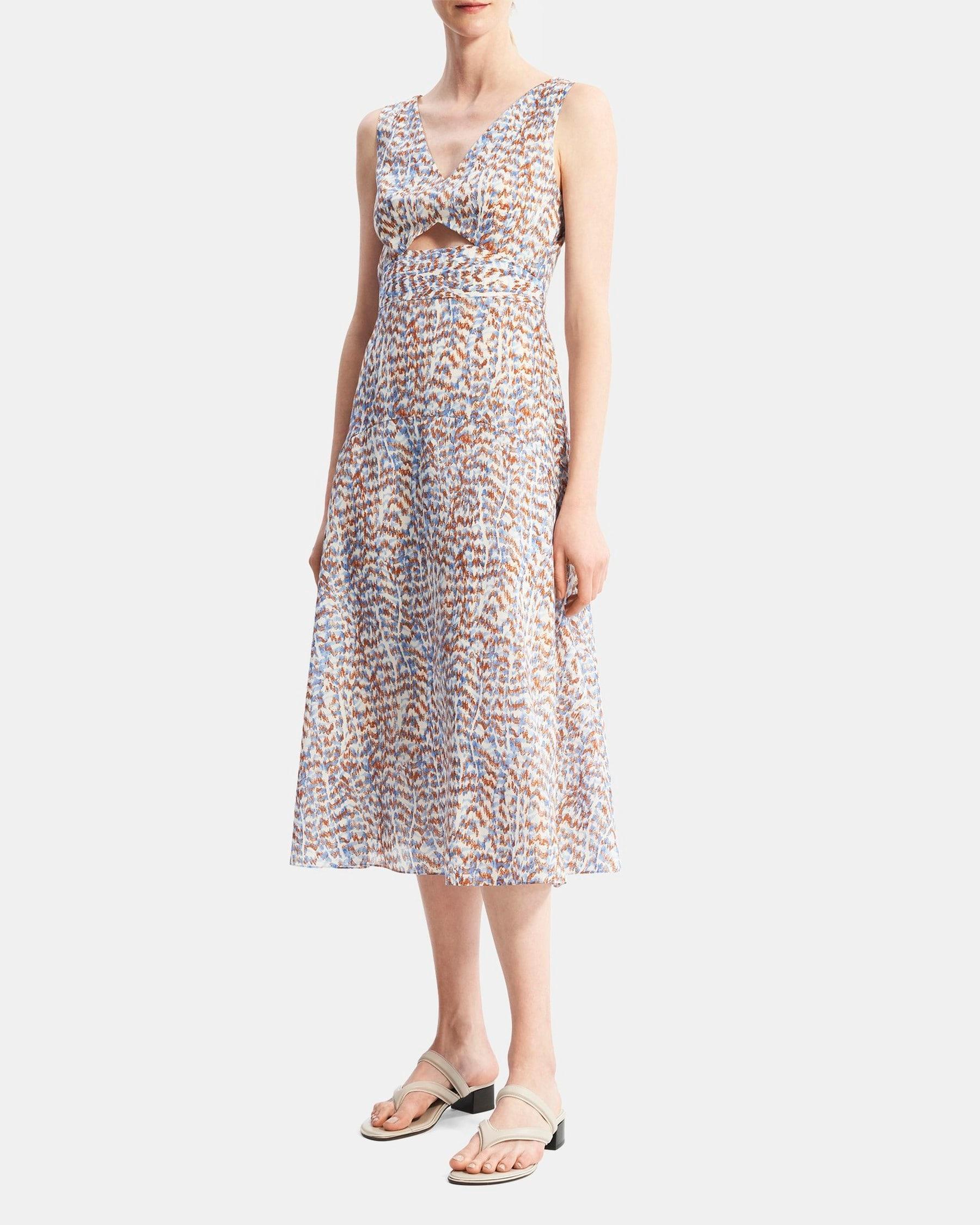 Cutout Midi Dress in Printed Poly Product Image