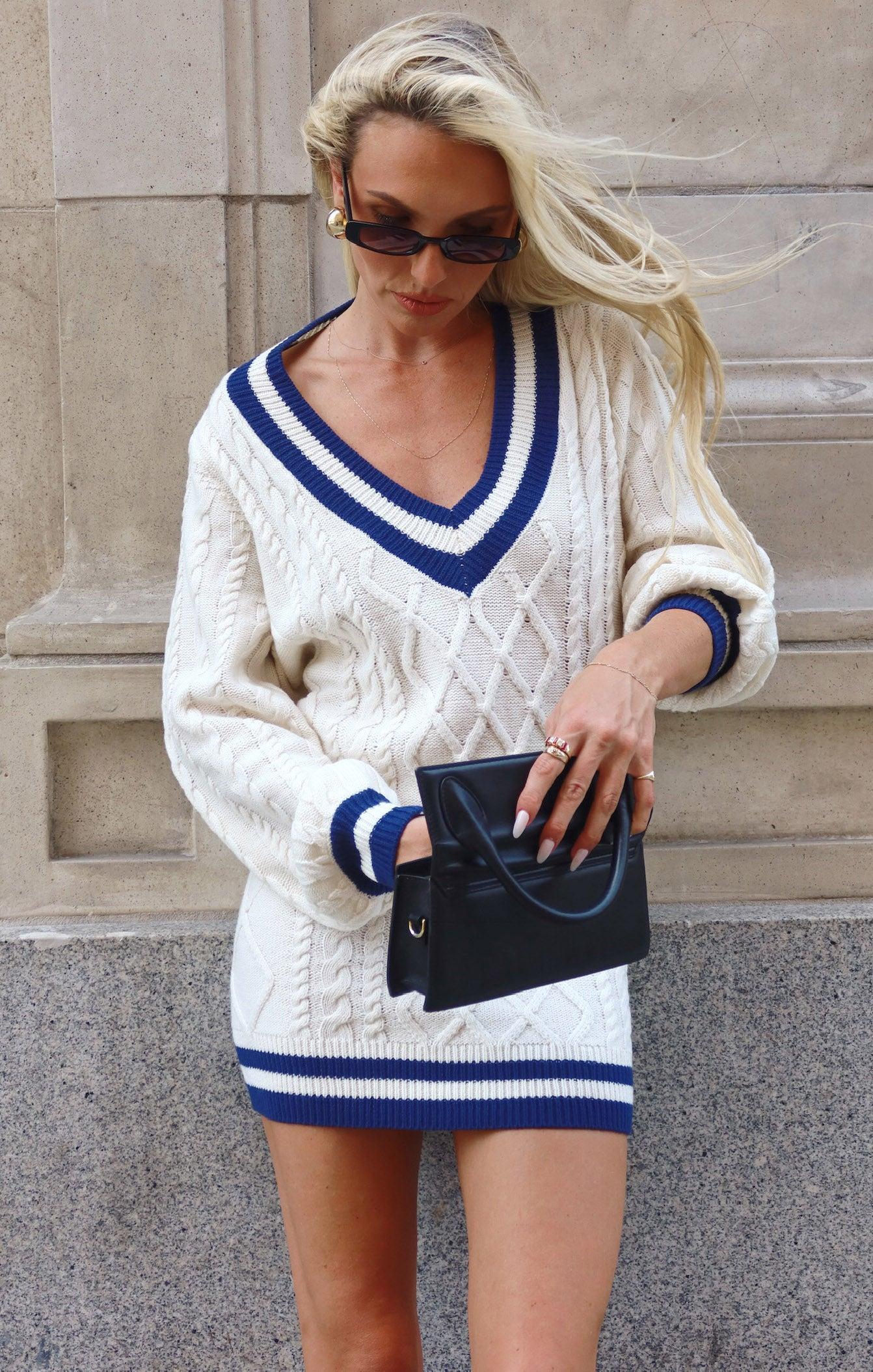 Tailgate Sweater Dress ~ Navy Cable Knit Product Image