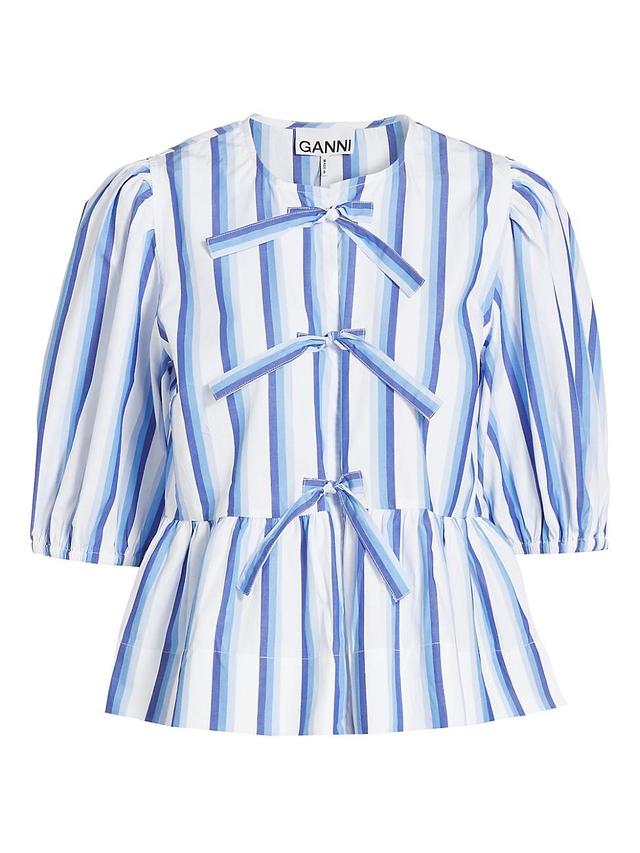 Womens Striped Cotton Tie-Front Blouse Product Image