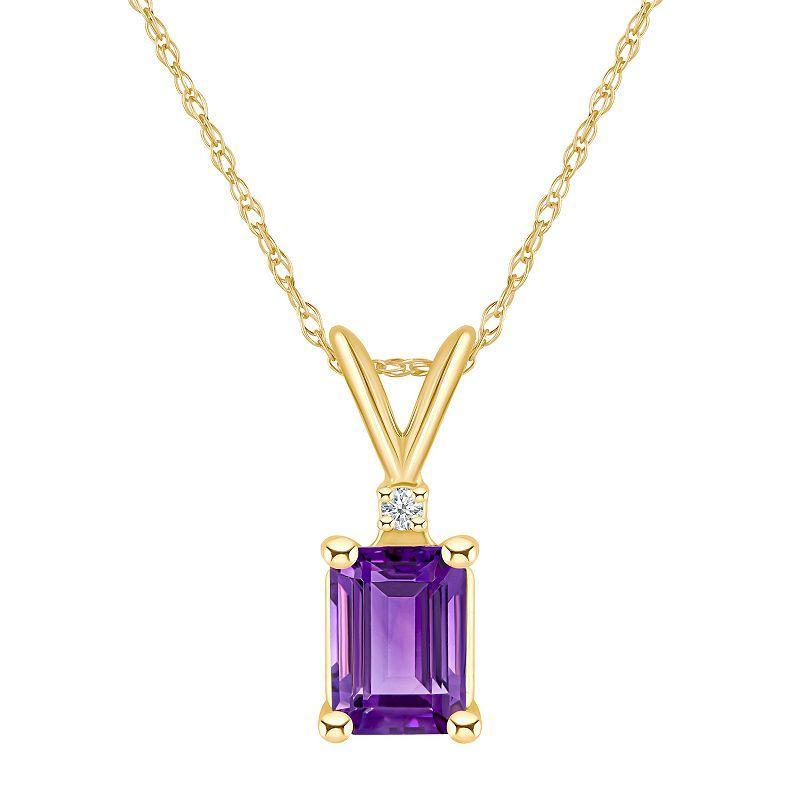 Celebration Gems 14k Gold Emerald Cut Amethyst & Diamond Accent Pendant Necklace, Womens 14k Whgold Product Image