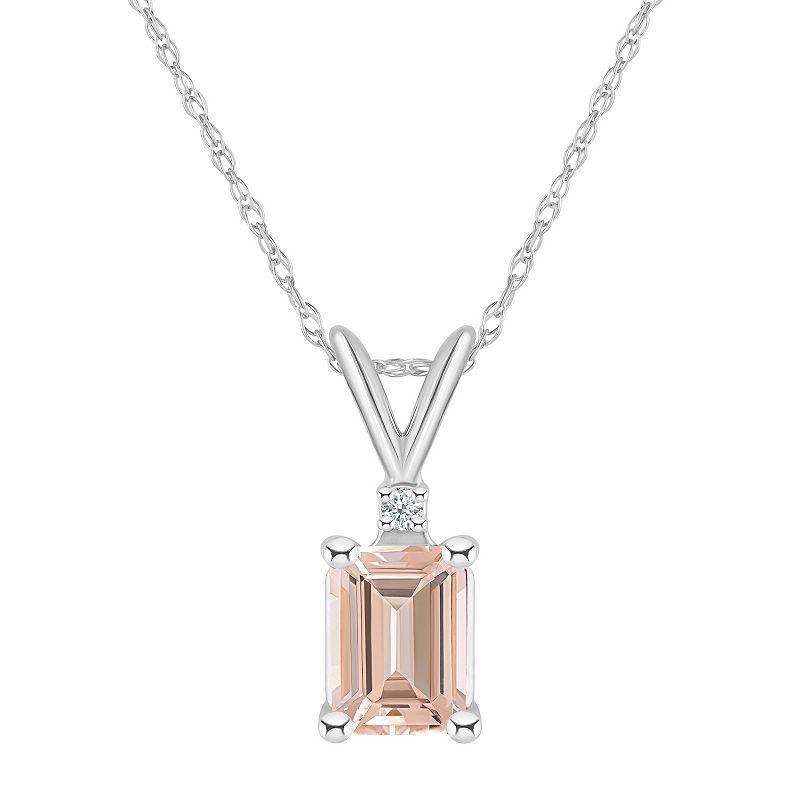 Celebration Gems 14k Gold Emerald Cut Morganite & Diamond Accent Pendant Necklace, Womens 14k Whgold Product Image