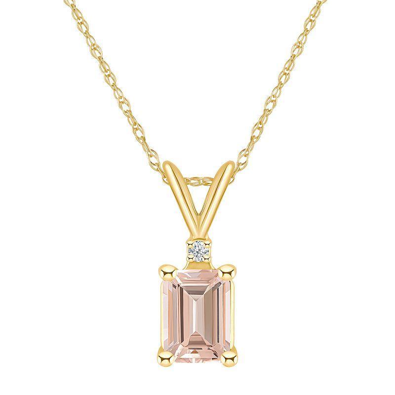 Celebration Gems 14k Gold Emerald Cut Morganite & Diamond Accent Pendant Necklace, Womens 14k Whgold Product Image