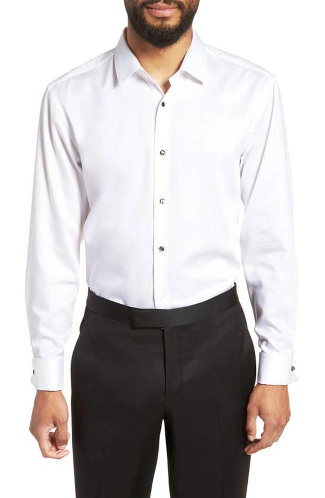 Jasper Pique Slim Fit Tuxedo Shirt In White Product Image