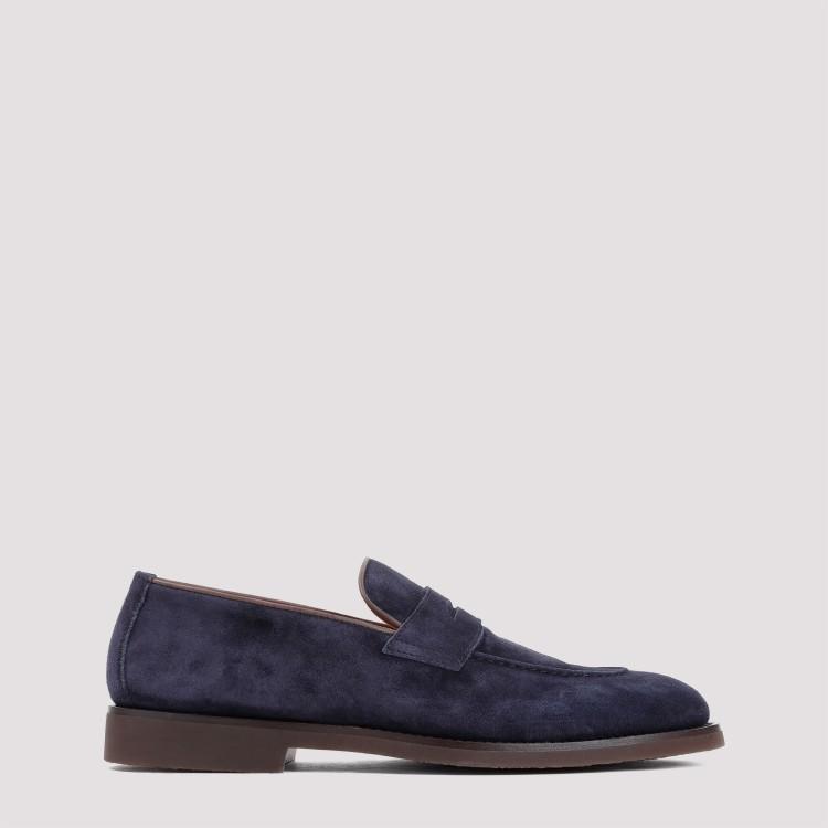 Dark Blue Suede Leather Loafers Product Image