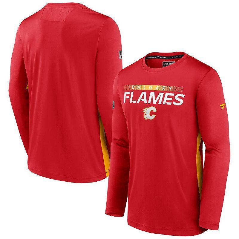 Mens Fanatics Red Calgary Flames Authentic Pro Rink Performance Long Sleeve T-shirt Product Image