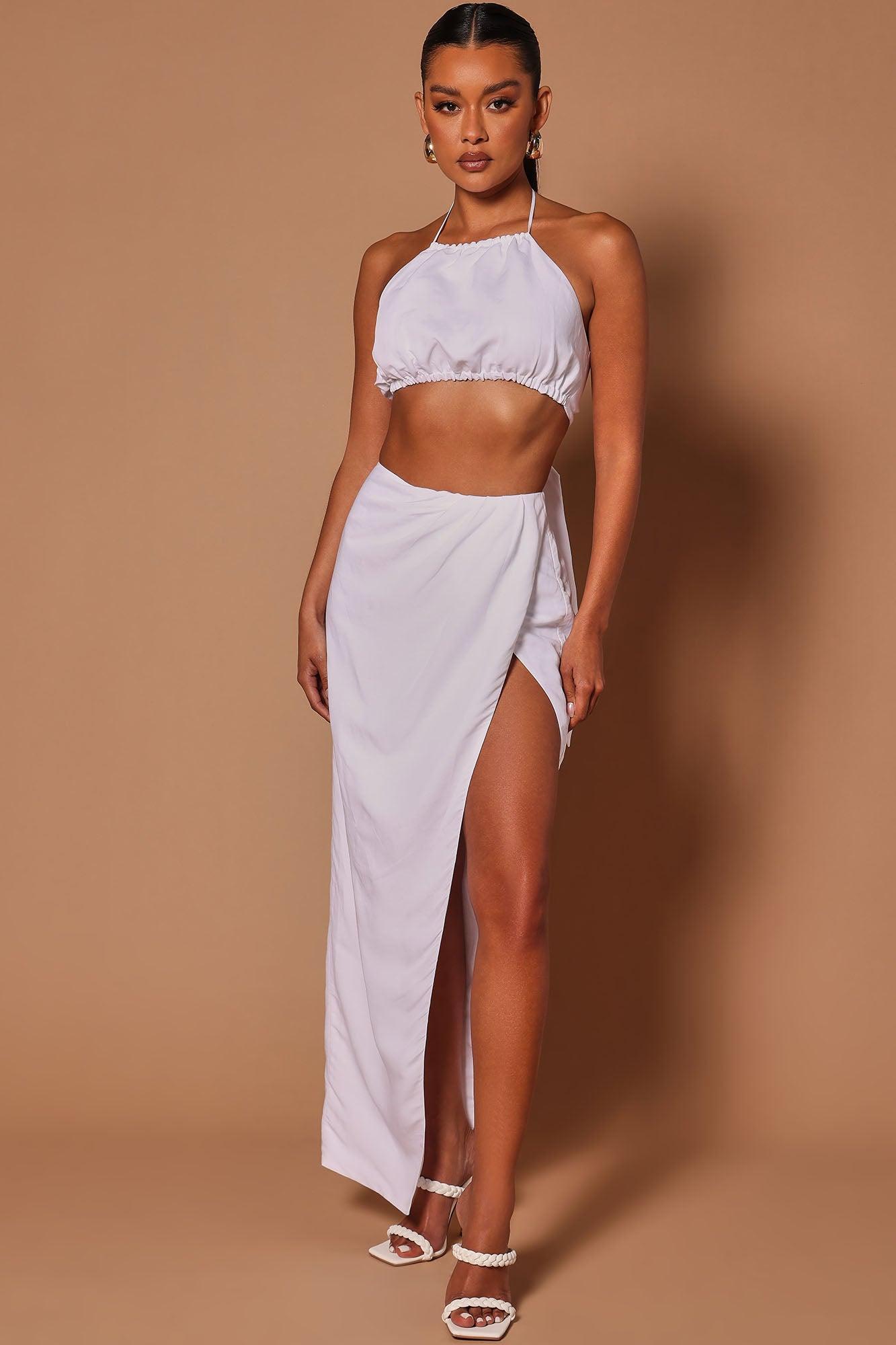 Erin Linen Halter Crop Top - White Product Image