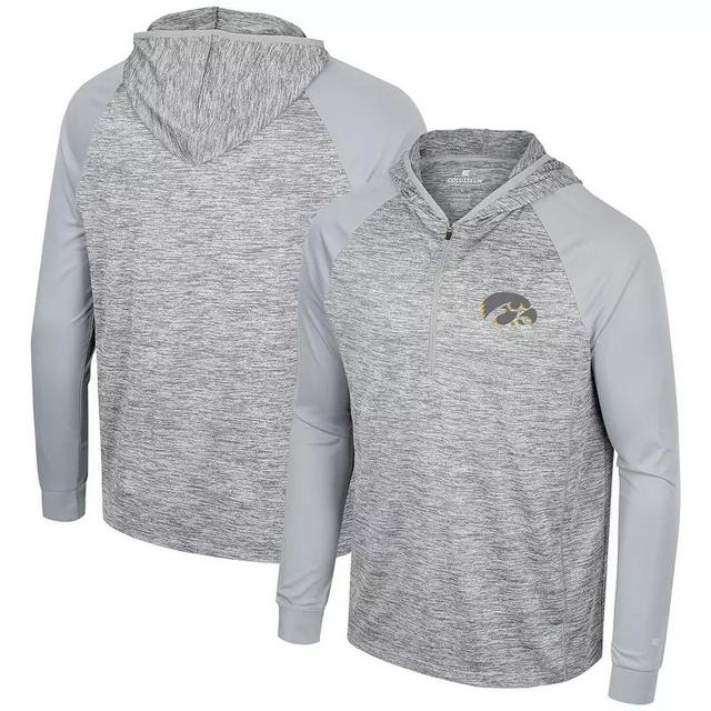 Mens Colosseum Gray Iowa Hawkeyes Cybernetic Raglan Quarter-Zip Hooded Top Product Image