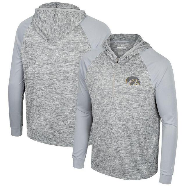 Mens Colosseum Gray Iowa Hawkeyes Cybernetic Raglan Quarter-Zip Hooded Top Product Image