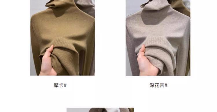 Long-Sleeve Turtleneck Plain Knit Top Product Image