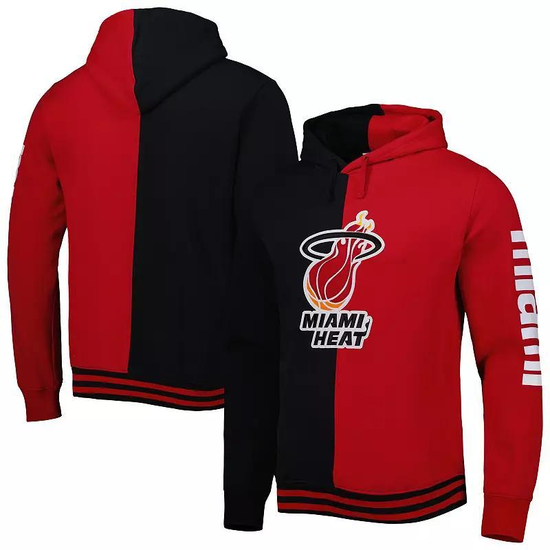 Mens Mitchell & Ness /Red Miami Heat Hardwood Classics Split Pullover Hoodie Product Image