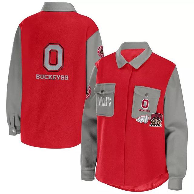 Womens WEAR by Erin Andrews Scarlet Ohio State Buckeyes Button-Up Shirt Jacket Product Image