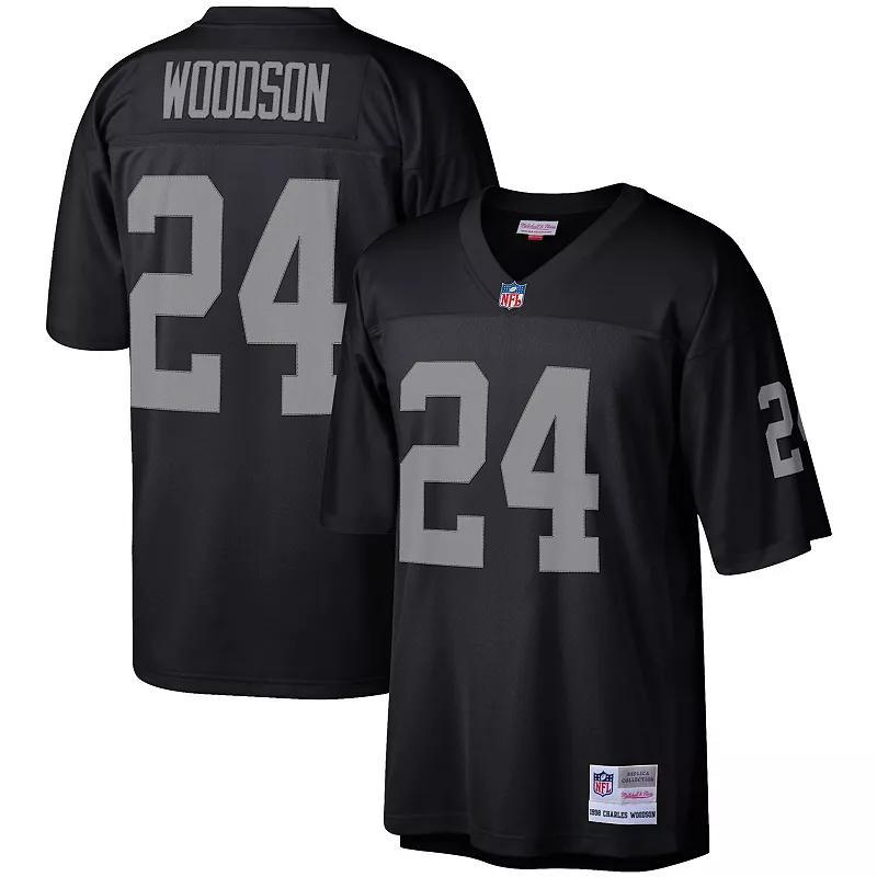 Mens Mitchell & Ness Charles Woodson Black Las Vegas Raiders Legacy Replica Jersey Product Image