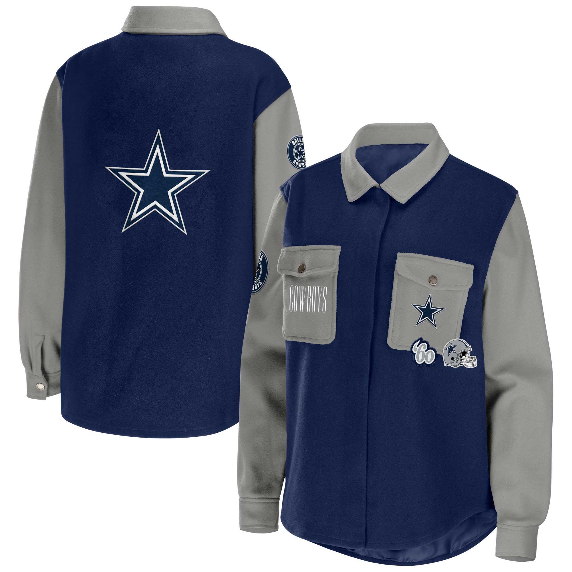 Womens WEAR by Erin Andrews Dallas Cowboys Button-Up Shirt Jacket Blue Product Image