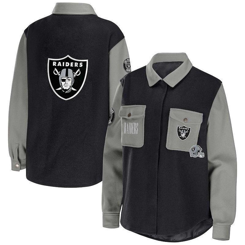 Womens WEAR by Erin Andrews Black Las Vegas Raiders Button-Up Shirt Jacket Product Image