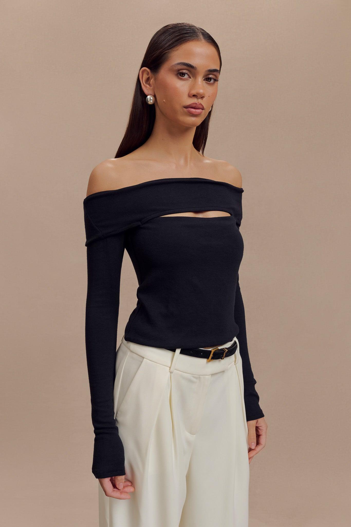 Briah Cut Out Modal Long Sleeve Top - Black Product Image