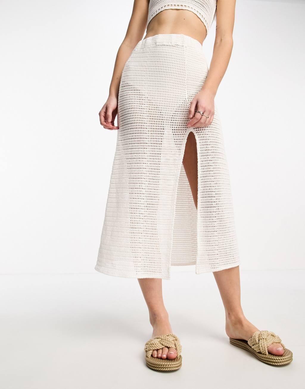 Pull&Bear crochet midi skirt in white - part of a set Product Image